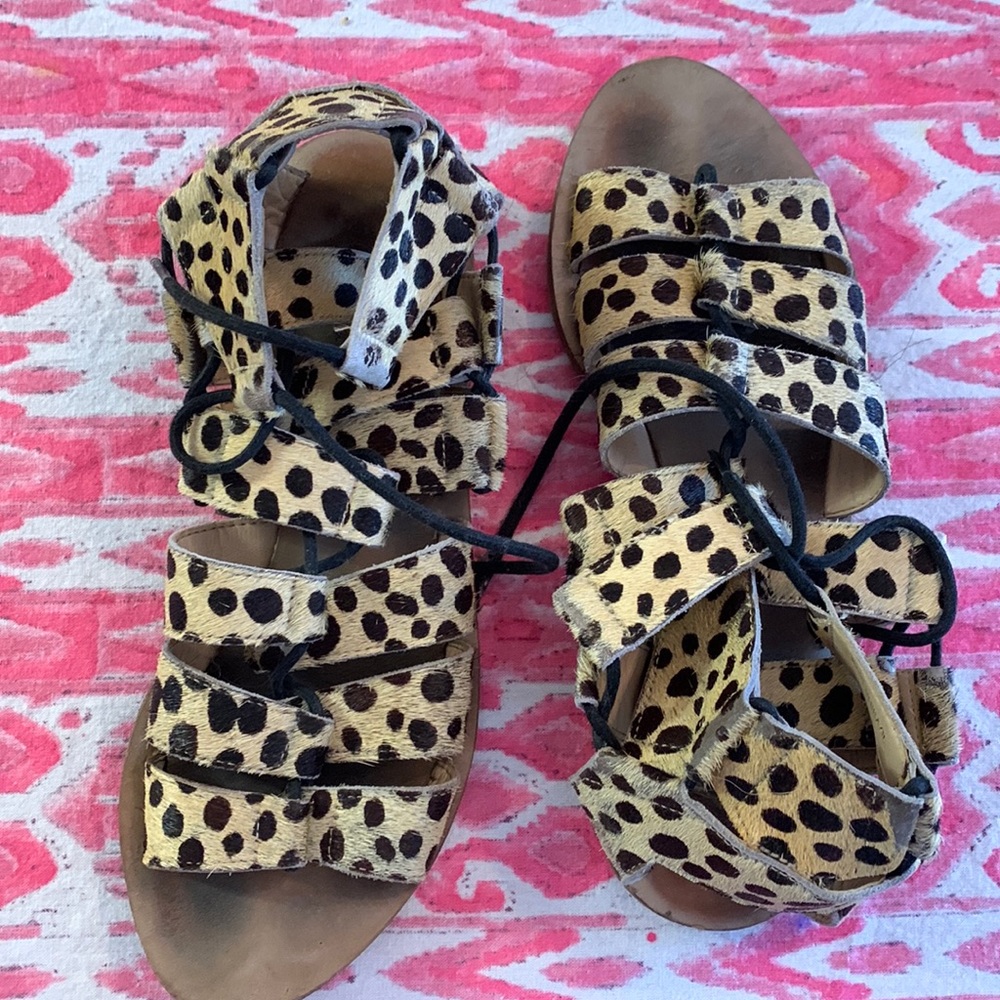 Loeffler Randall pony hair leoprd gladiator sandal